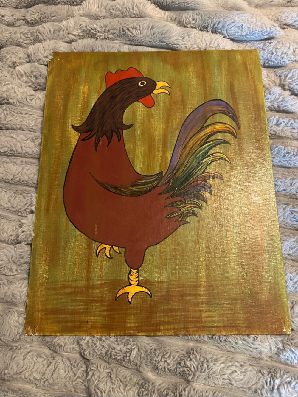Hand-Painted Brown Rooster Canvas Wall Art 12in x 14in